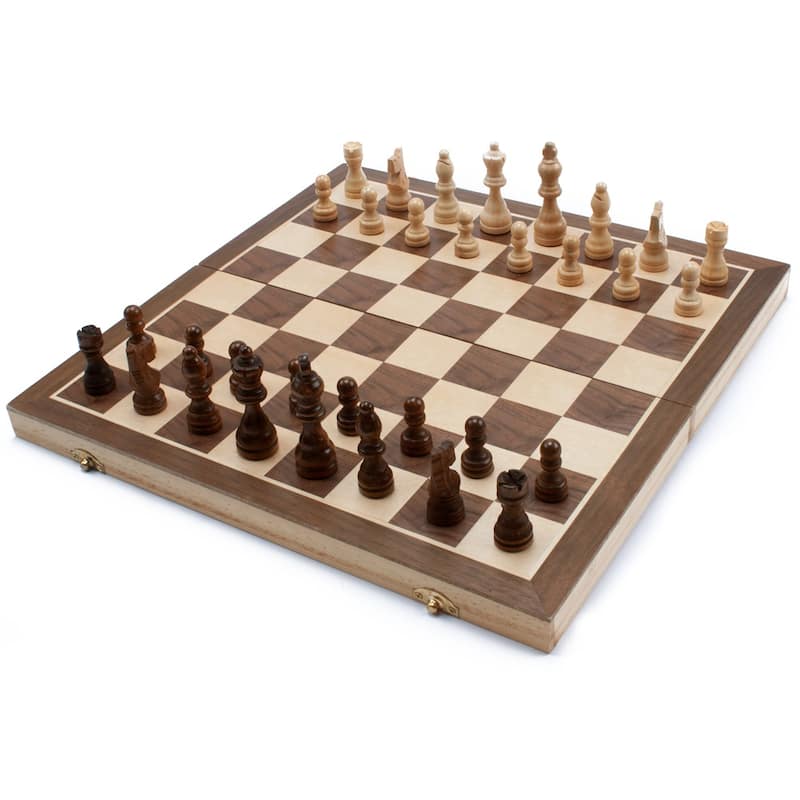 15" x 15" Wooden Chess Game Set Folding Chess Board Set with Chess